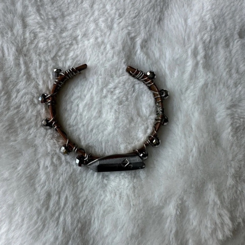 Hematite Stone Wire-Wrapped Cuff Bracelet - Women